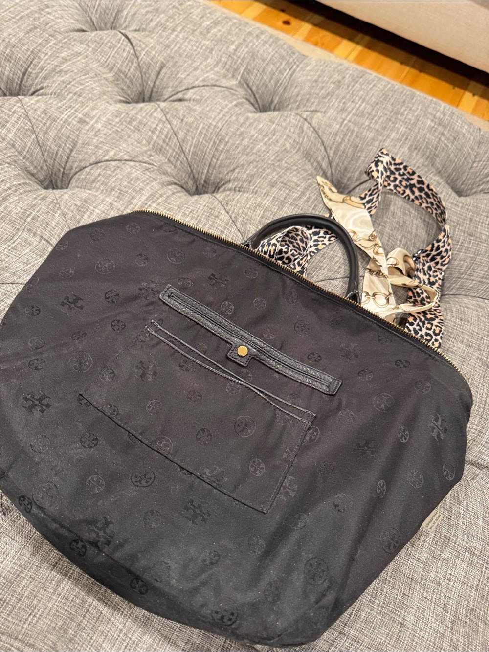 Tory Burch Bag Ivy Slouchy Black Leather Satchel with Leopard Crossbody Strap - Picture 16 of 17